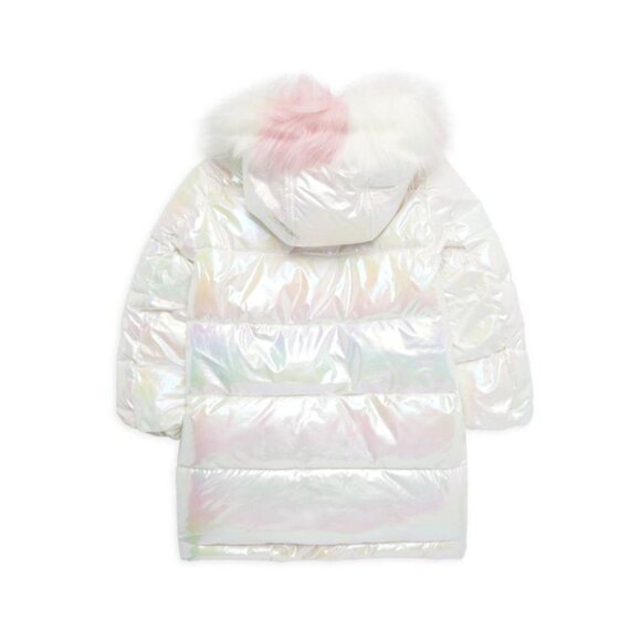 NEW Sam Edelman Little Kid Girl Quilted Iridescent Faux Fur Trim Puffer Jacket - Picture 2 of 5